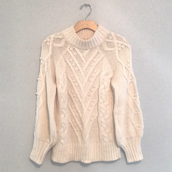 LOFT Sweaters - White Cableknit Sweater with balloon sleeves